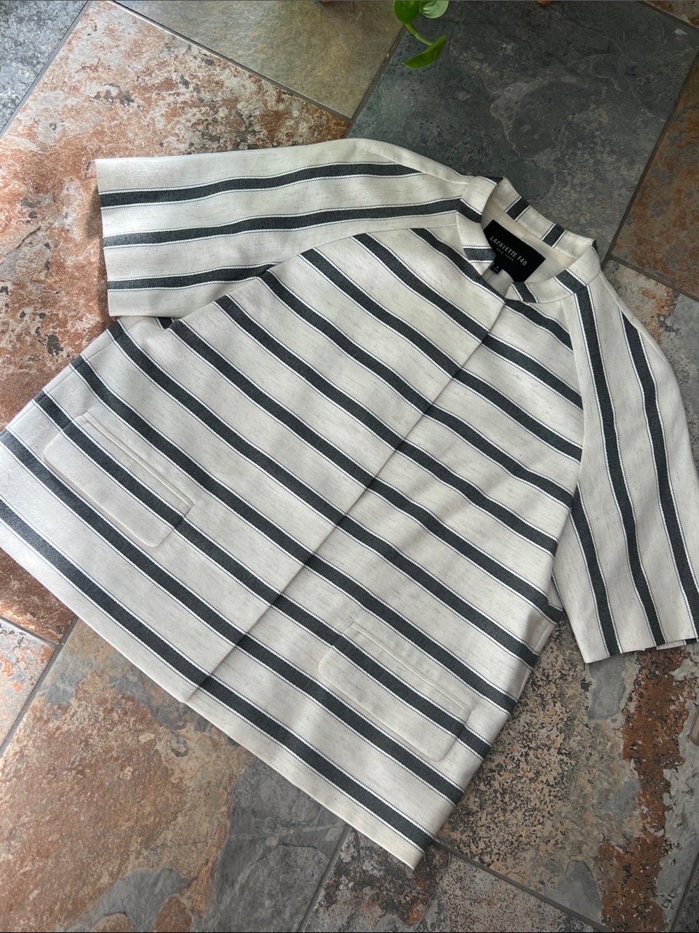 Lafayette 148 New York Ivory and Black Striped Short-Sleeve top